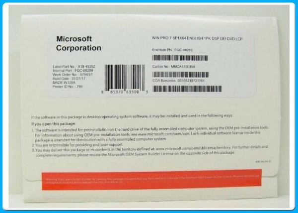 Quality Genuine Full Version Windows 7 Pro Retail Box 32 BIT 64 Bit DVD OEM Pack for sale