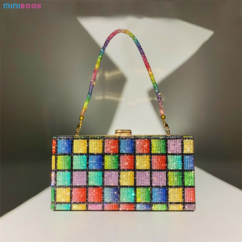 Square Elegant Party Evening Clutch Purse Handbag with Luxury Designer Crossbody Bag