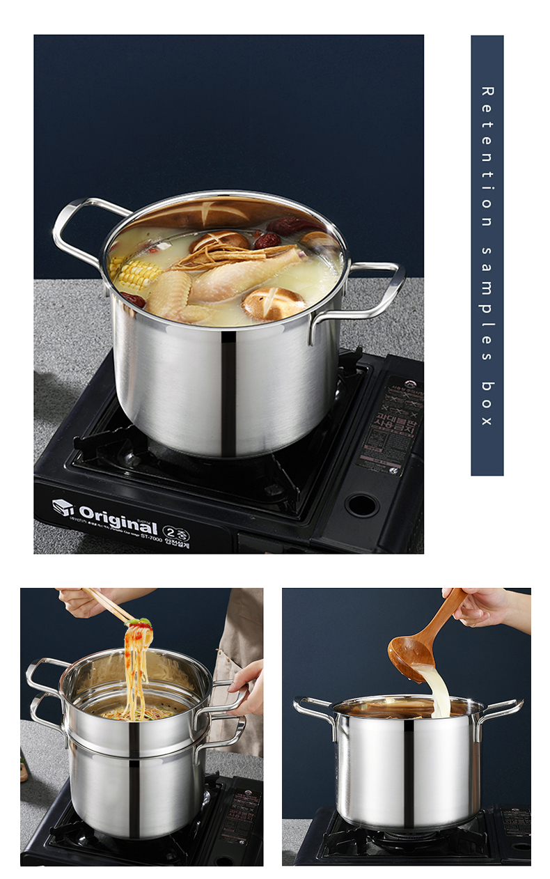 Home Cooking Stackable Steamer Pot Stainless Steel 22cm Soup Stock Pot