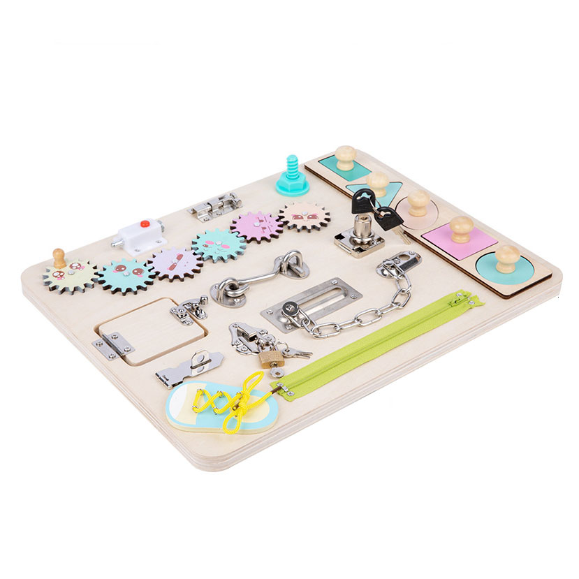 Wooden Montessori Teaching Aids for Kids Learning Macaron Colors Puzzle Unlocking Toy
