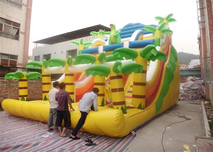 Yellow Commercial Inflatable Slide , Inflatable Stair Slide With Two Slide Way