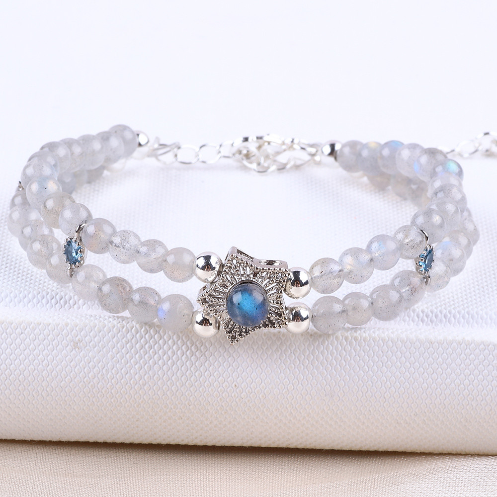 Handmade Moonstone Beaded Bracelet Natural Moonstone Bracelet Adjustable Charms Bracelet For Party Daily Wearing