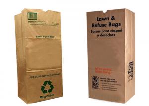China Large Brown Lawn And Leaf Paper Bag Leak Resistant Poly Lined Wet Waste Refuse on sale