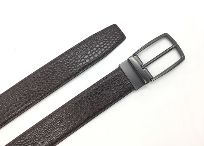 Brown / Black Color Mens Reversible Belt 3.3m Width With Croc And Grainy Pattern Strap