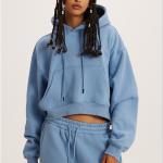 Custom Heavyweight Drop Shoulder Drawstring Crop Top Clothing Blank for Sporty