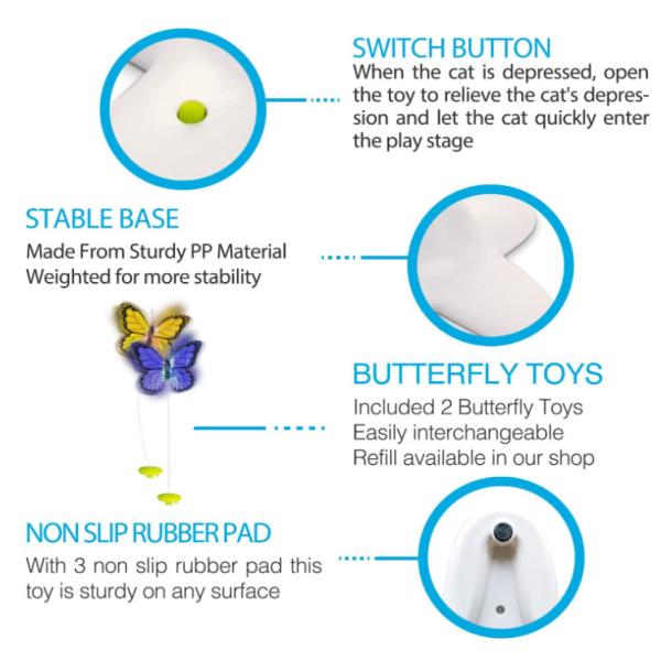 Flutter Bug Interactive Cat Butterfly Toy Two Replacements For Indoor Cats