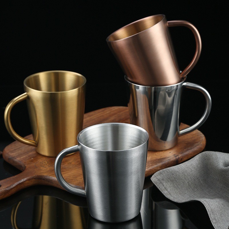 12 Oz Insulated Metal Stainless Steel Tea Cup Double Wall Travel Mug With Handle