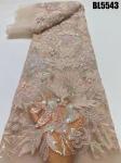 Latest fashionable aso ebi beaded lace wedding dress with shiny beaded French