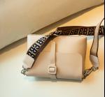14cm Cream Leather Crossbody Bag Hasp Closure Square Sling Bag