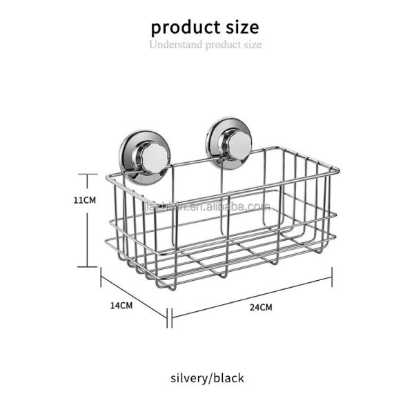 Bathroom Stainless Steel Adhesive Suction Cups Shower Caddy Soap Dish Storage Wall Mounted Wire Organizer Basket Suction Hooks