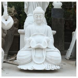 Wholesale Sitting Meditation Marble Buddha Statue Home Decor Outdoor Fountain Stone Sculpture Holding Lotus Leaf Garden from china suppliers