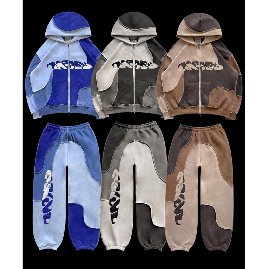 Color Block Contrast Reverse Stitch Pullover Sweatpants and Hoodie Set Sustainable