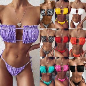 Wholesale Sexy Chain Swimming Suits Bikini Drawstring Elegant Sexy Bathing Suits For Women pink square shape bikini UPF50++ summer from china suppliers