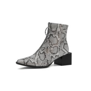 Wholesale Snakelike Print Flat Zip Up Ankle Boots Slip On Round Head Square Heels from china suppliers