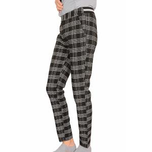 Wholesale Stockpapa Black And Coffee Half Elastic Waist Plaid Skinny Pants womens from china suppliers