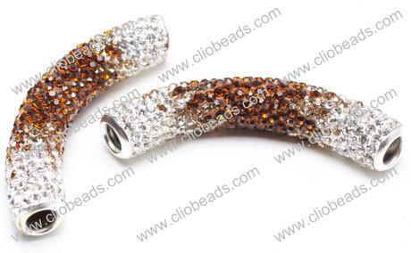Succinct Crystal Pave Argil Tubes, Brass Core 10X50mm Pave Crystal Ball Beads