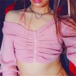Autumn Long Sleeve Knitted Crop Top Sweater
