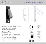 impaction hotel wall light with usb port 3W usb book lighting rechargeable