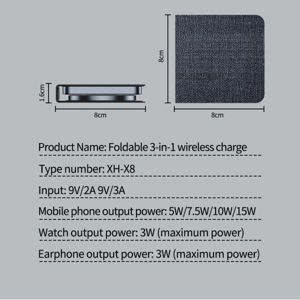 15W Foldable Wireless Charging Pad with Magnetic Charging Rated Output Power 20W