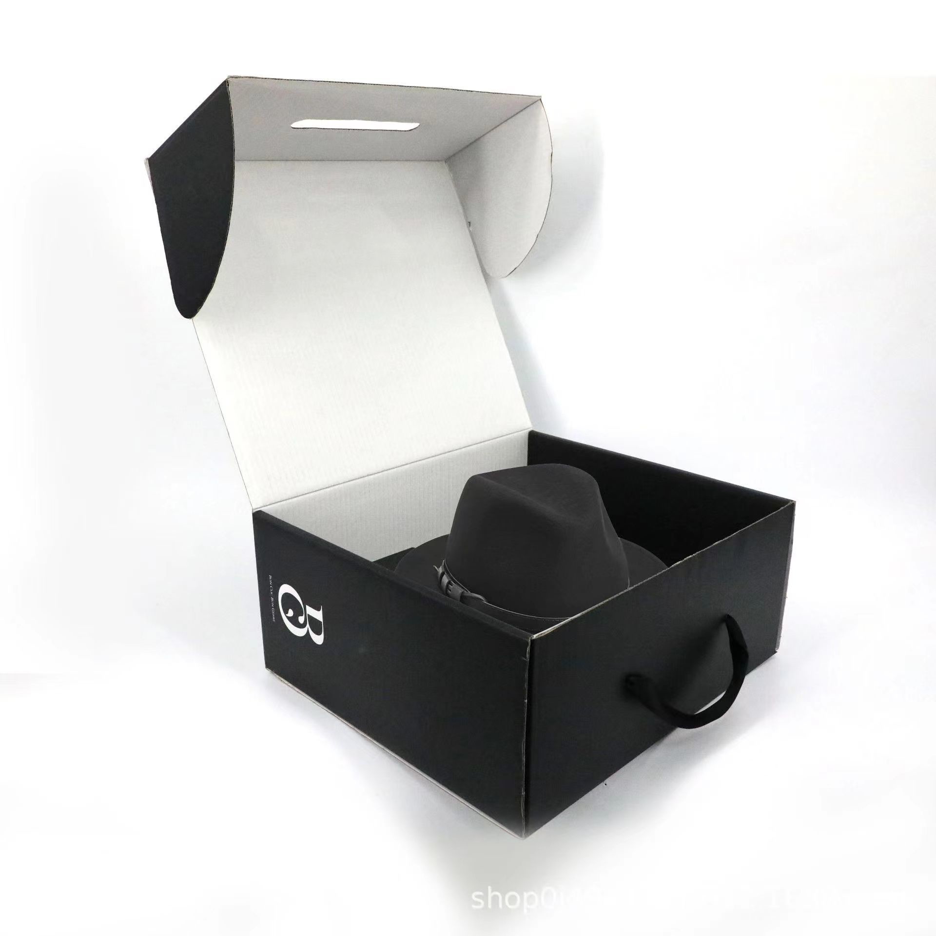Custom Folding Corrugated Cardboard Black Shipping Hat Box Durable