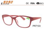 Fashionable reading glasses,power range +1.0 to +4.00,made of plastic