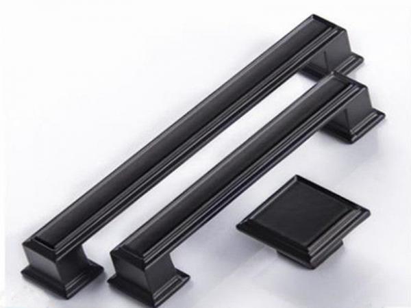Quality 128mm American Stylish Plating Kitchen Cabinet Handles 96mm Black Arched Dresser Pulls Square Knobs for sale