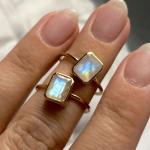 Unique Solid 925 Sterling Silver 18K Gold Plated Ring Large Moonstone Ring Fine