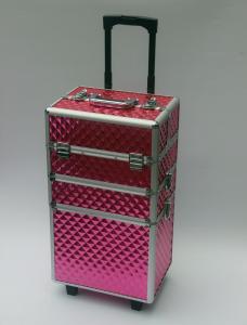 Three Layers Aluminum Makeup Trolley Case With Pink Color