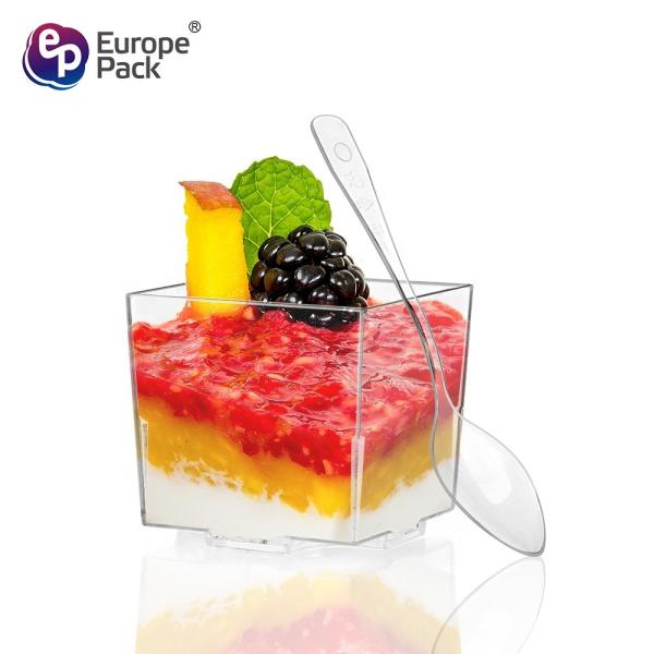 Factory price square shape clear plastic 60ml food dessert ice cream mini cups
