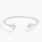 Pave Inlaid Crystal Zircon 925 Sterling Silver Bangle Cross Cuff 18K Gold Bangle