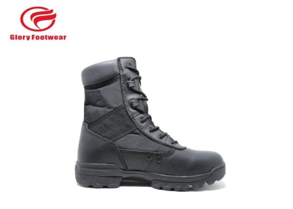 Long Black Leather Military Combat Boots , Winter Lightweight Waterproof