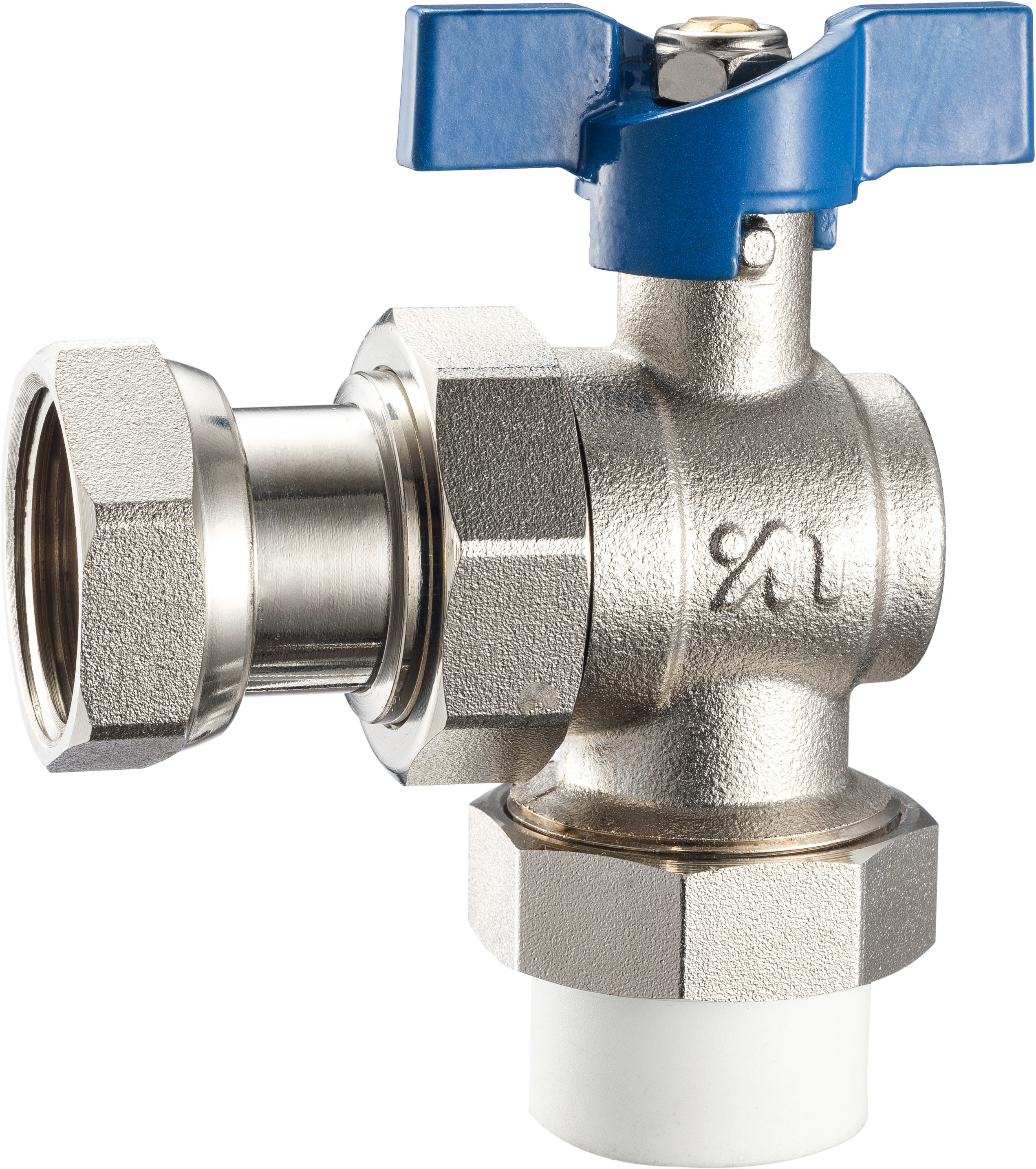 3611 3612 Angle Type Brass Ball Valve DN20 DN25 for Connections PP-R x Flex. Male Nipple, PP-R x Flex. Female Nut