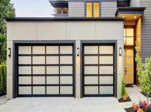 Wholesale Black Aluminum Sectional Door With Excellent Insulation And Double Glazing Glass Automatic Black Aluminum Frosted Glass from china suppliers