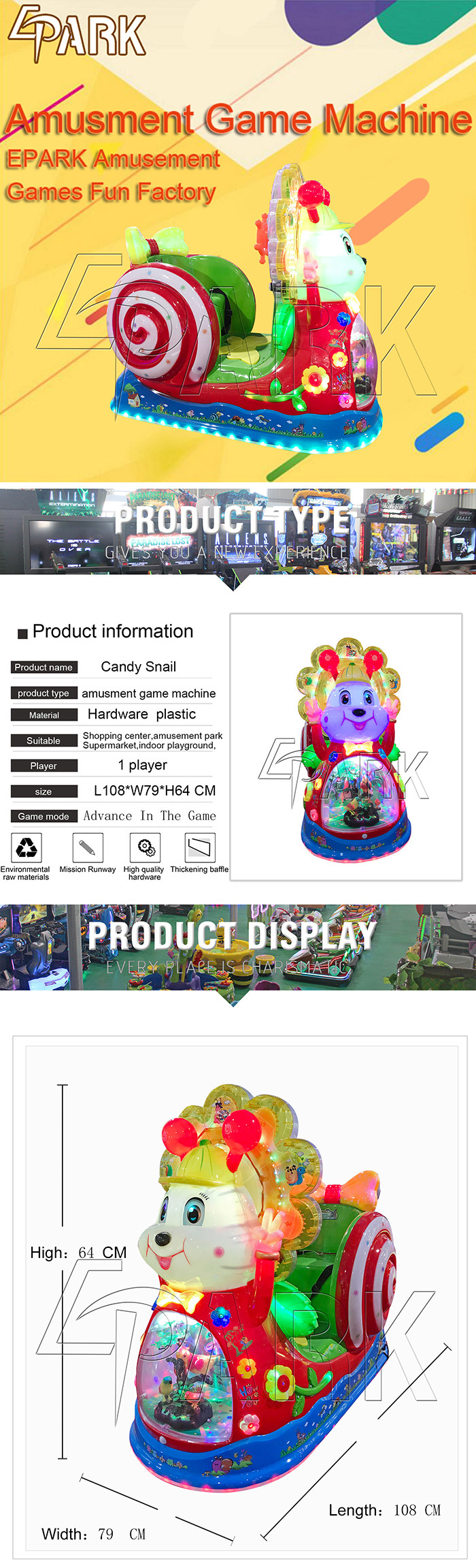 Cute Candy Carton Kiddy Ride Machine With LED Light Environmentally Friendly