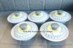 Indian colorful printed hand washing bowl sets and tray 5 pcs round dip bowl set