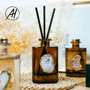 Wholesale Fiber Rattan Square Golden Lid Glass Bottle Essential Oil Aroma Reed Diffuser 180ML from china suppliers