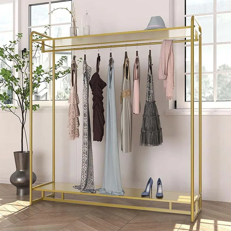 Factory Custom Color Size Gold Clothing Rack Modern Boutique Display Rack Gold Display Rack