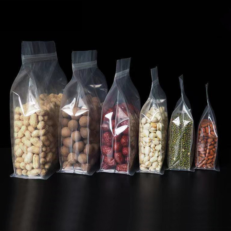 Heavy Duty Transparent Clear Flat Bottom Stand Up Pouches Bags with Resealable Ziplock for Food Snacks Nuts Packaging