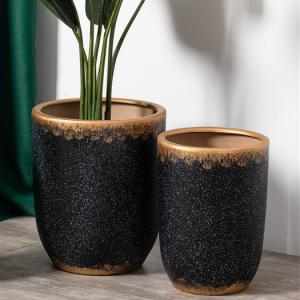 Wholesale Minimalism style indoor outdoor balcony decor matte flower pots mold black gold ceramic cactus pots plant pots from china suppliers