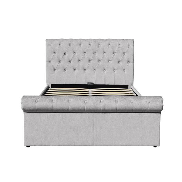 Plywood Chenille Ottoman Double Bed Frame With Storage Sleigh Shape Full Size