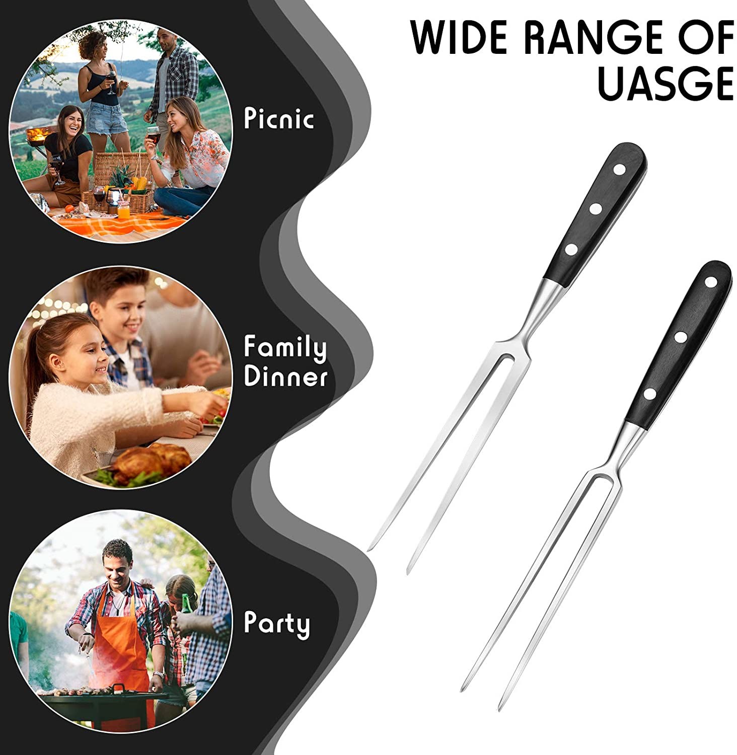 12 Inch Steak Stainless Steel BBQ Fork for Kitchen Roast Grill