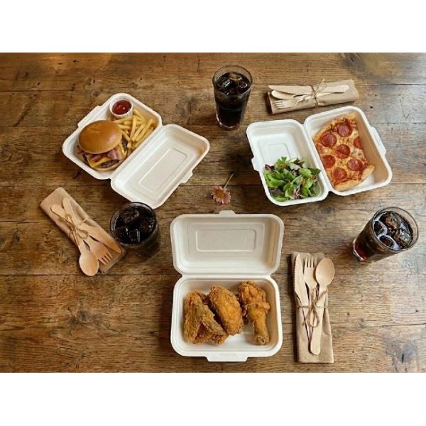 450ml Stackable Sugarcane Clamshell Food Container Takeout Bagasse Bento Box