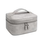 Women Suede Surface PU Make Up Vanity Bag Case Double Zippers