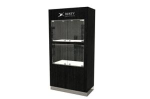 Wholesale Timber veneered MDF Cabinet featuring LED lighting and swinging glass door open from front from china suppliers