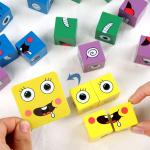 New Montessori Expression Puzzle Face Change Cube Building Blocks Toys child
