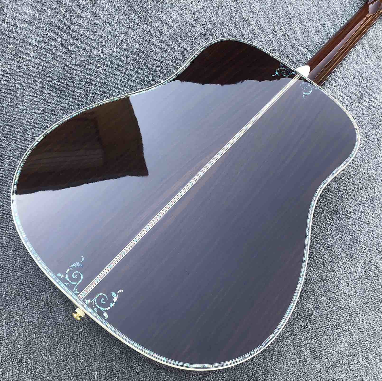 Real Abalone inlays Sunburst Solid spruce top 41 inch D style Acoustic Guitar with ebony fingerboard