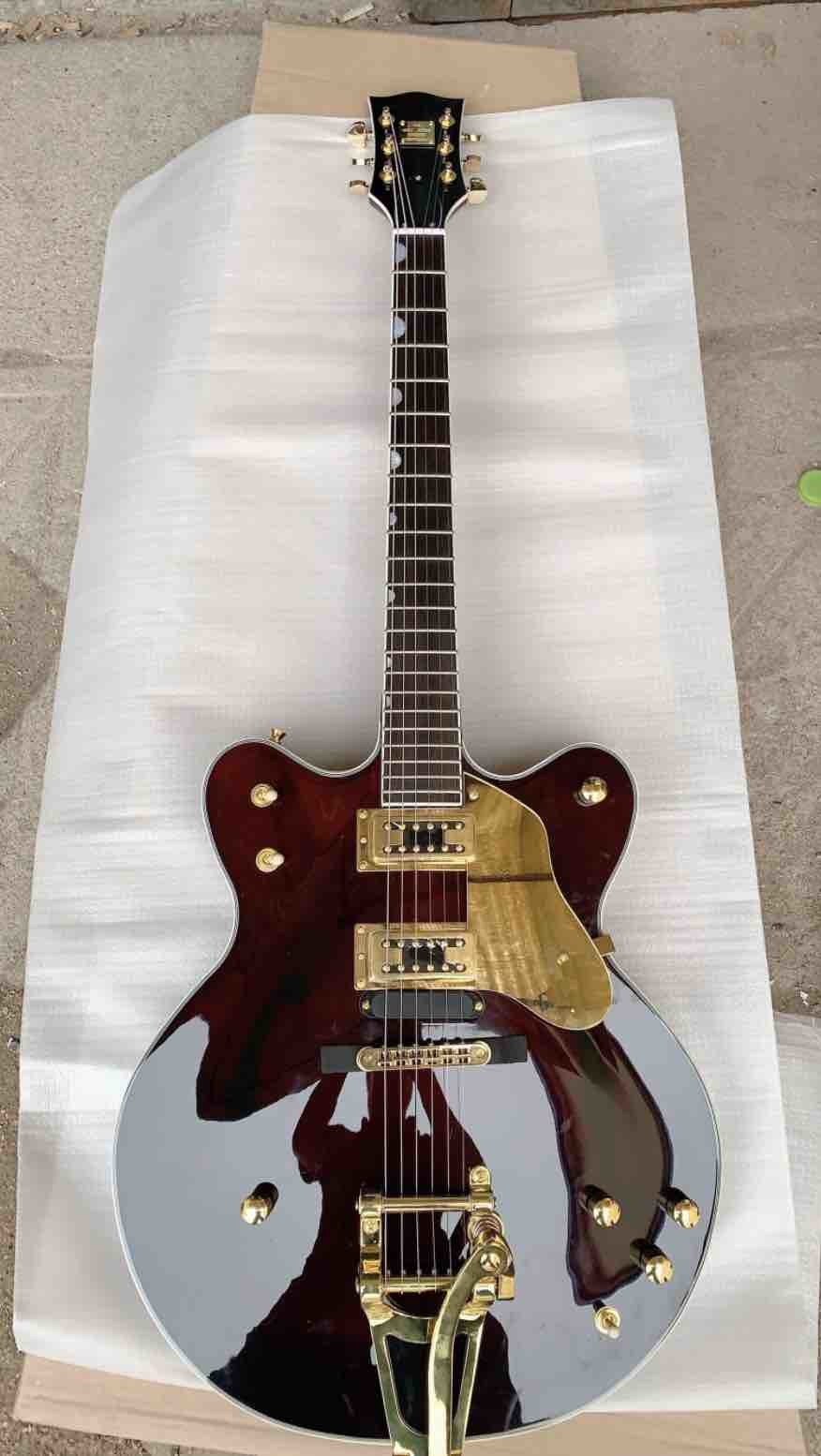 Custom made hot semi-hollow jazz electric guitar gold hardware Wine Brown
