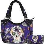 PUNK GOTHIC ROCK METALLIC SKULL DAY OF THE DEAD FLORAL SUGAR SKULL LEATHER PURSE