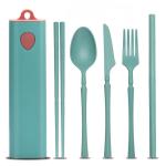 Green Sustainable Wheat Straw Fiber 5-PC Pull Out Cutlery Set Reusable Eco