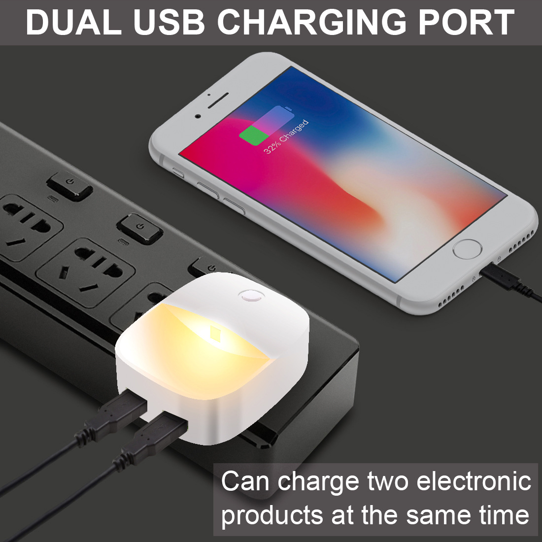 Plug in Night light with two USB charging port and 16 colors